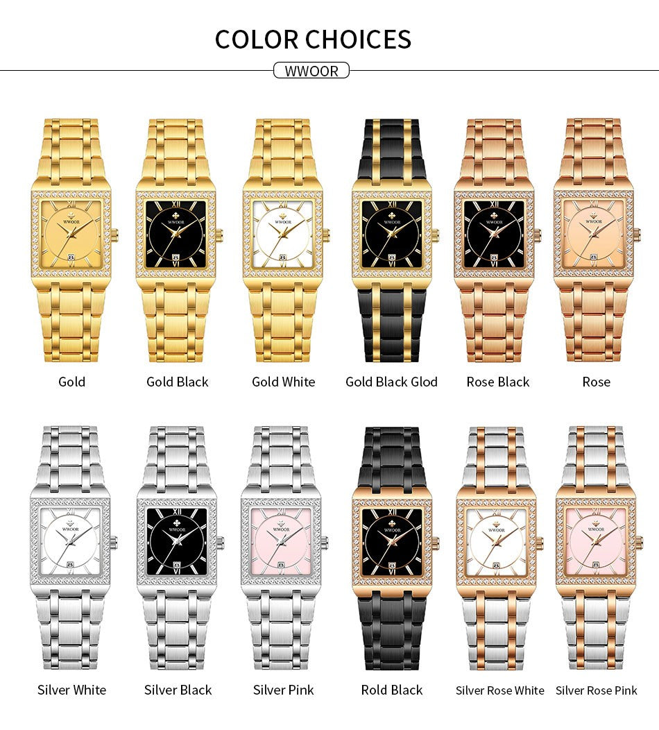 WWOOR Top Brand Luxury New Ladies Diamond Watch Fashion Square lady Wrist Watch Simple Women Dress Small Watch Relogio Feminino