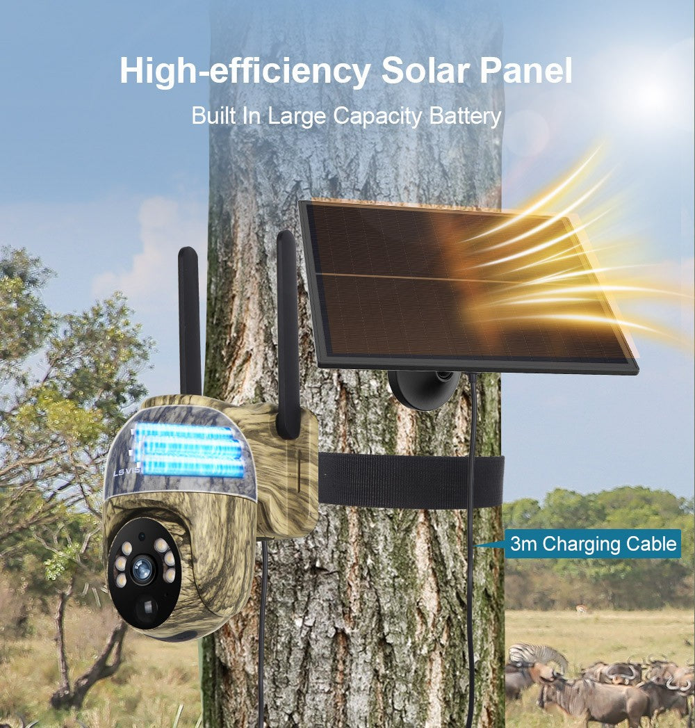 LS VISION 2K 4G Solar Security Cameras WIFI Wireless Outdoor 360° Live View Animal Monitoring Camouflage Color Battery PTZ Cam