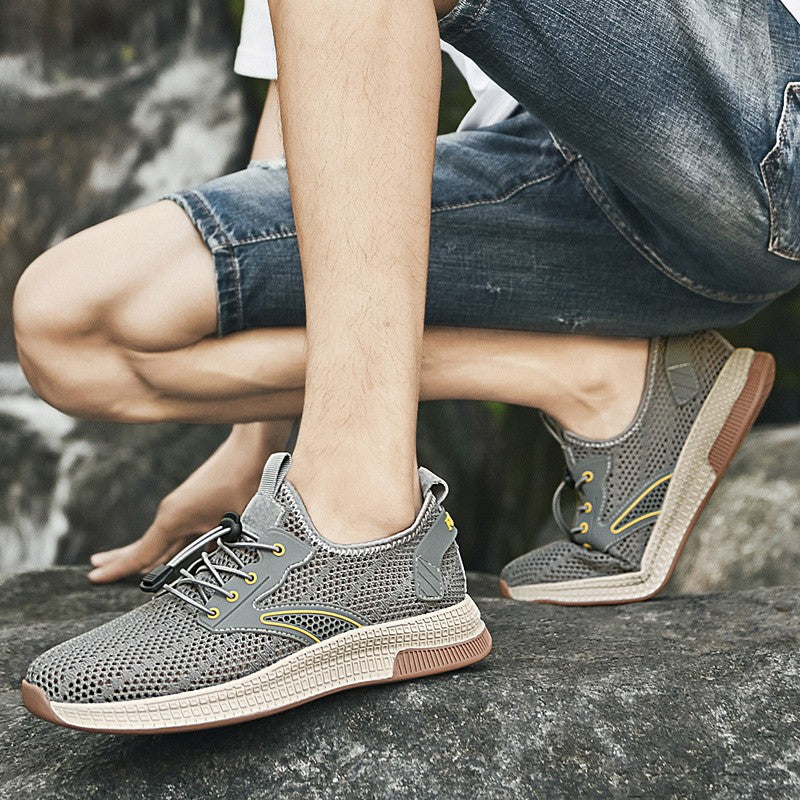 Outdoor Men Casual Shoes Genuine Leather Mens Shoes Brand Climbing Hiking Travel Shoes Breathable Man Sneakers Summer Footwear