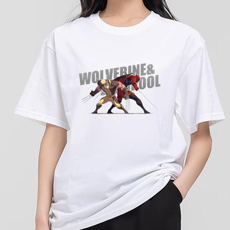 MINISO Deadpool Wolverine T Shirt Men Couple Combination Clothes Short Sleeve Collar Fashion T-shirt Man Cool Cotton Unisex Tops