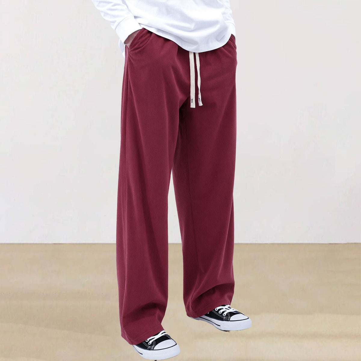 Mens Corduroy Joggers Pants Casual Cargo Pants Drawstring Elastic Waist Baggy Tapered Sweatpants with Pockets Outdoor Sweatpants
