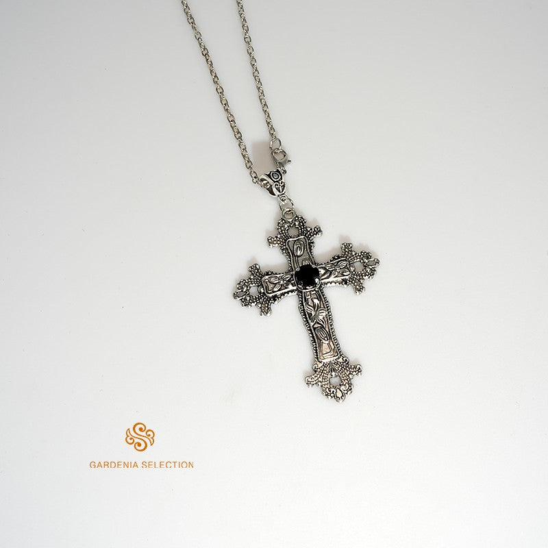 Punk Crystal Cross Pendant Necklace Gothic Clavicle Necklace Aesthetic Jewelry Men's Women's Party Gifts