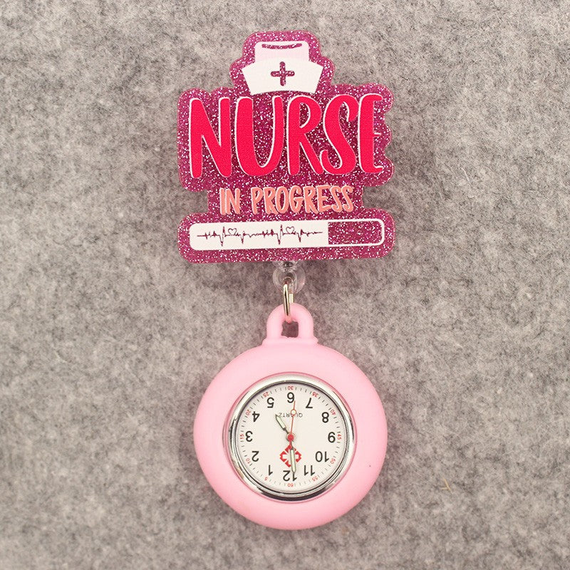Glitter Acrylic Hospital Acrylic Heart Stethoscope Lovely Nurse Doctor Alligator Clip Pocket Watches Medical Hang Clock Gift