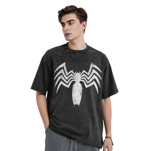 Venom Distressed Logo Washed T Shirt Streetwear Hip Hop Vintage T-Shirts Tee Shirt Men Women Short Sleeve Oversize Graphic