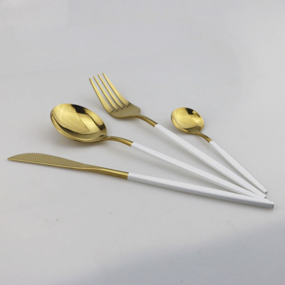 8Pcs Dinner Spoon Dinnerware Stainless Steel Silverware Gold Tableware Kitchen Flatware Black Cutlery