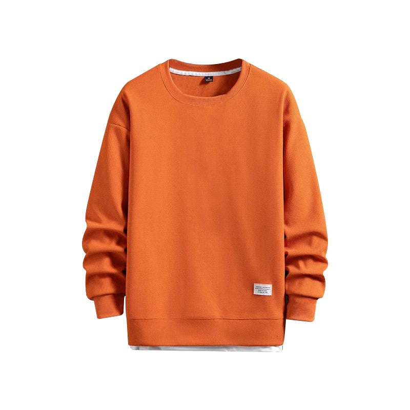 High-end Quality Waffle Fabric Round Neck T Shirts Long Sleeved 2023 Spring Autumn Casual All-match T-shirt Fashion Men Clothing