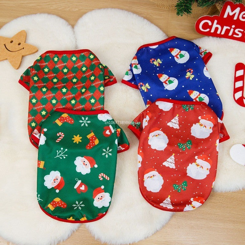 Puppy Dog Christmas Clothes Soft Cat Clothes T-shirt Cute Christmas Tree Pet Clothing for New Year Warm Clothes Costume Yorkies