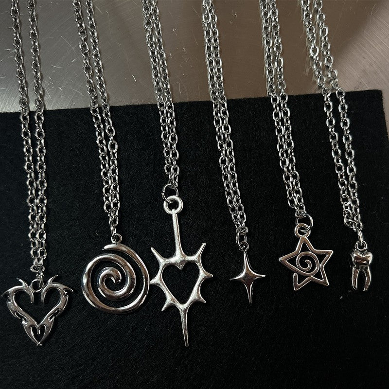 Y2K Flail Fire Heart Teeth Pendant Necklace for Women Men Charm Necklace Grunge Punk Fashion Jewelry ?