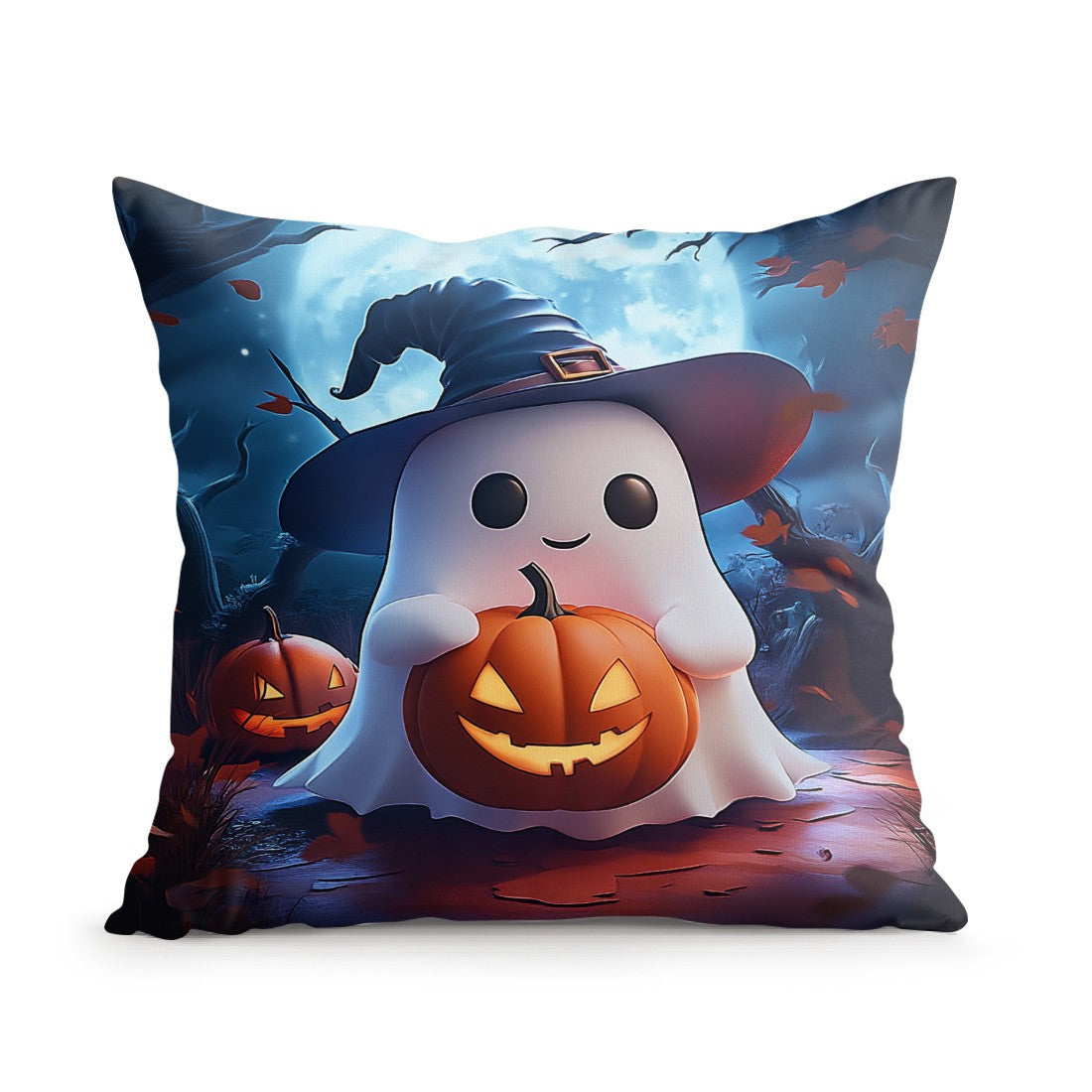Halloween Ghost Pumpkin Print Cushion Cover Peach Skin Velvet Room Home Sofa Living Office Car Simplicity Pillow Cover 45x45CM