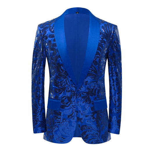 2025 Men's Shiny Gold Sequins Blazer Stylsih Shawl Collar One Button Tuxedo Floral Suit Jacket Party Wedding Groom Costume Homme