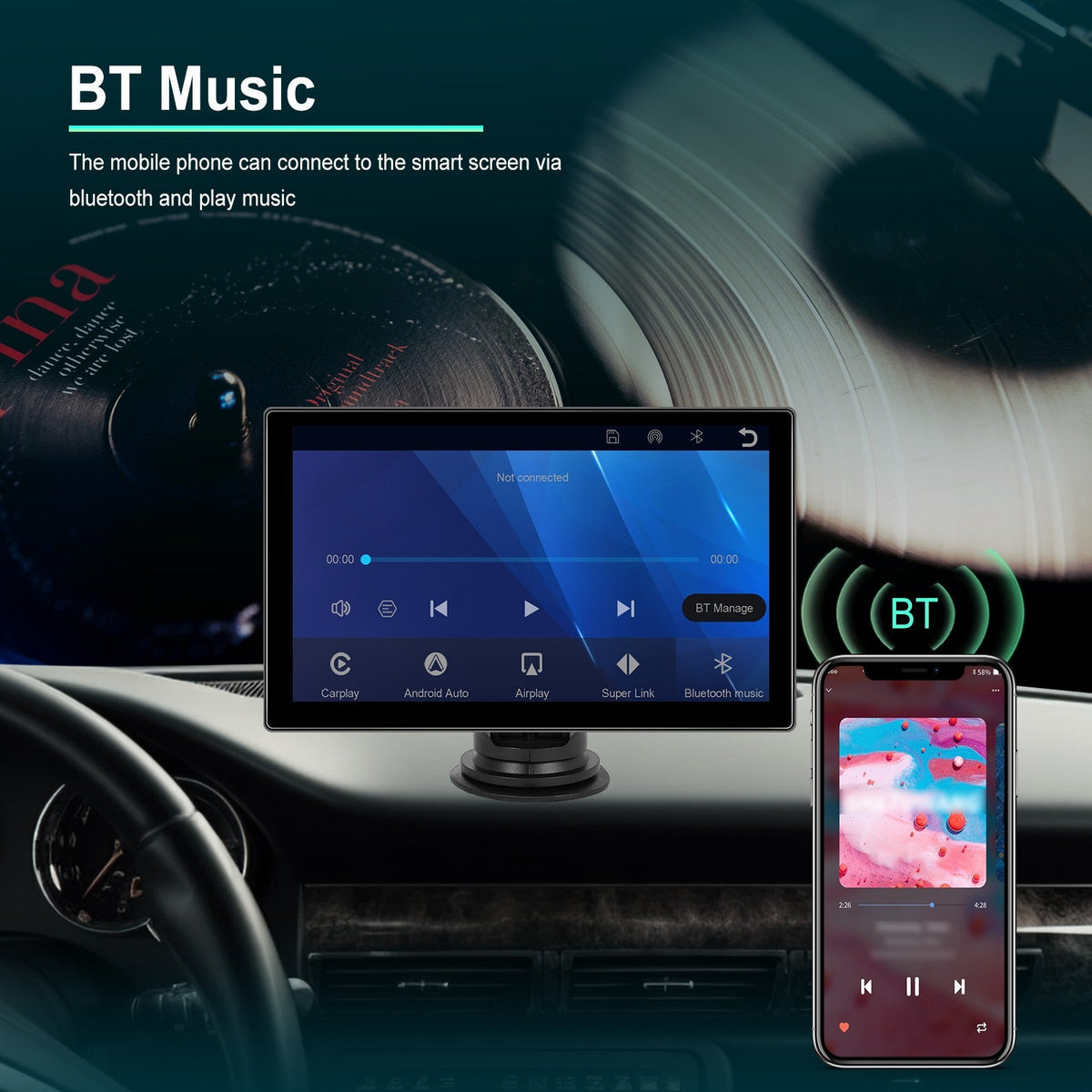 Portable 9" Car Mirror Radio Multimedia Video Player Universal Wireless CarPlay Android Auto Screen Bluetooth AUX TF GPS DVR