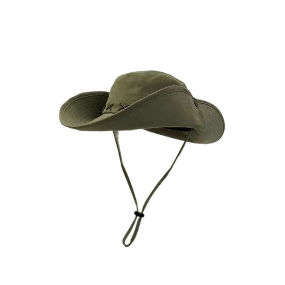 Breathable Western Cowboy Hat Adjustable Retro Wide Brim Sun Hat Mountaineering Anti UV Fisherman Sunshade Cap Unisex