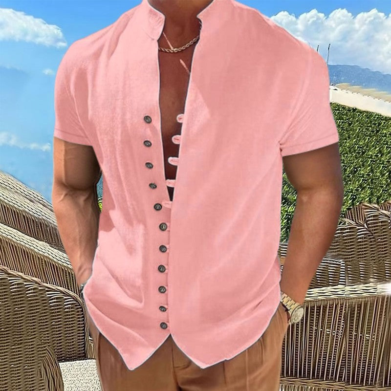Summer Short Sleeve Shirts For Men White Formal Shirt Social Dress Shirts Casual Cotton Linen Tops Beach Blouses Man Clothing