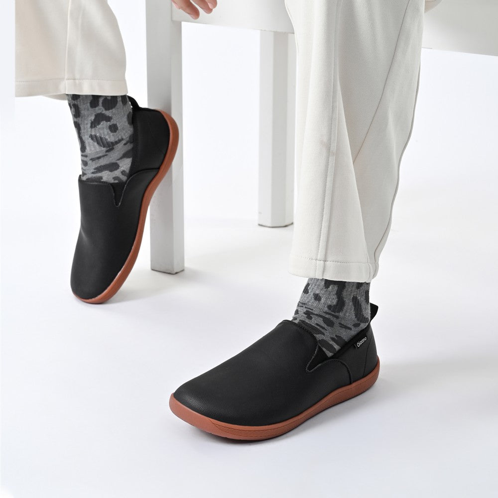 Oiaano Wide Toe Men Minimalist Shoes Comfortable Sneakers Leather Casual Shoes Black Slip On Leisure Loafers Drive Office