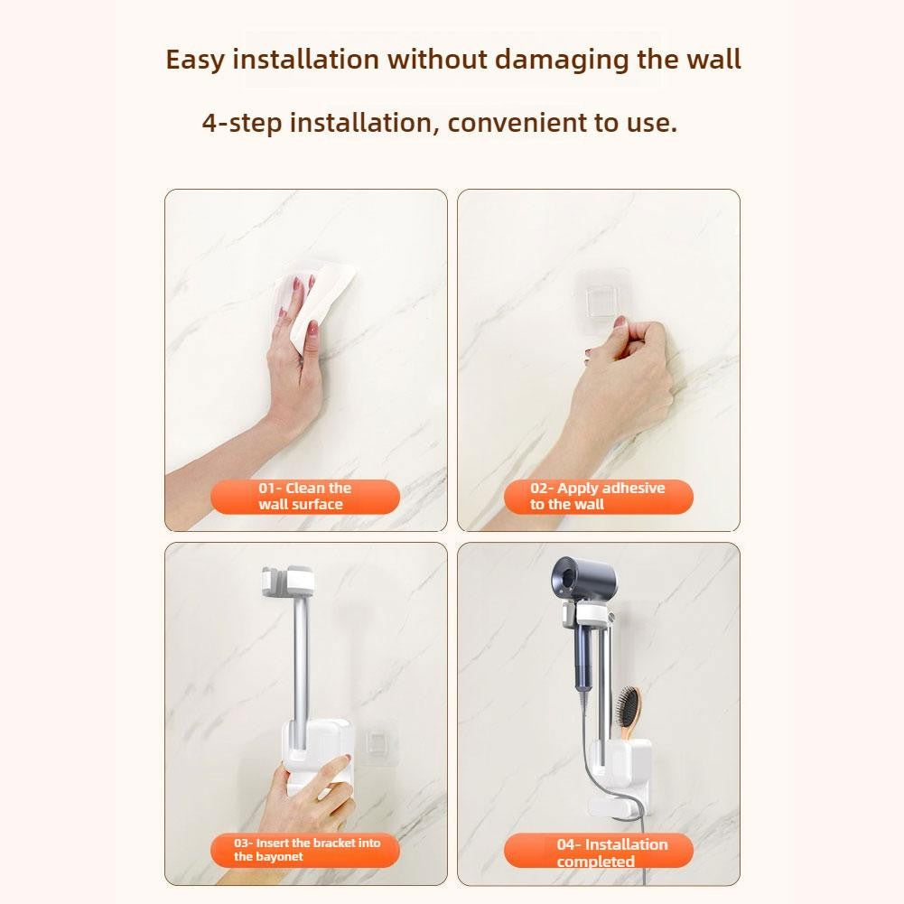 Angle Adjustable Hair Dryer Holder Non-Drilling Wall-Mounted Hair Dryer Stand For Bathroom Free-hand Lazy Storage Rack Shelf