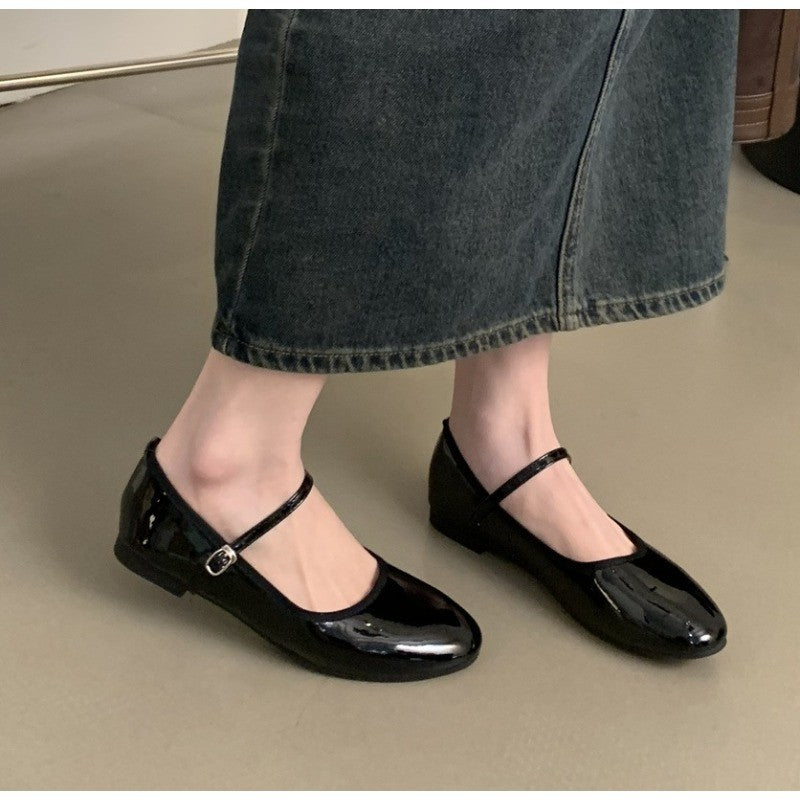 Shiny Leather Ballets Shoes Woman Belt Strap Lolita Flats Mary Janes Women Shallow Loafers Round Toe Ballerinas Brides Mocasines