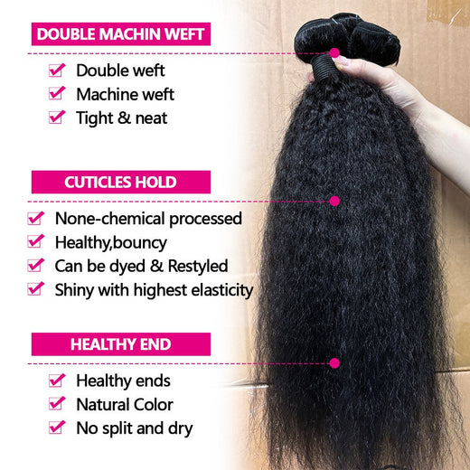 12A Kinky Straight Bundles Human Hair 100 Human Hair Yaki Straight Bundle 20 22 24 Inch Human Hair Bundles 3-5 Days Delivery