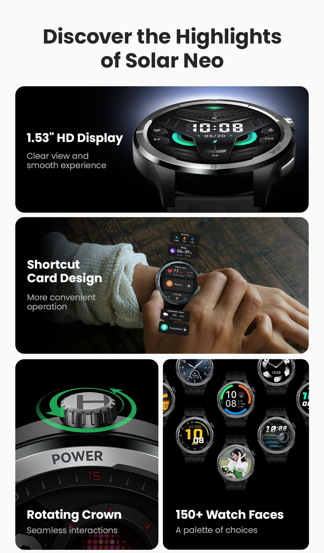 HAYLOU Solar Neo Smart Watch 1.53'' HD Display 24H Health Monitoring Bluetooth Call Smartwatch Men Women Smart Sport Watchs