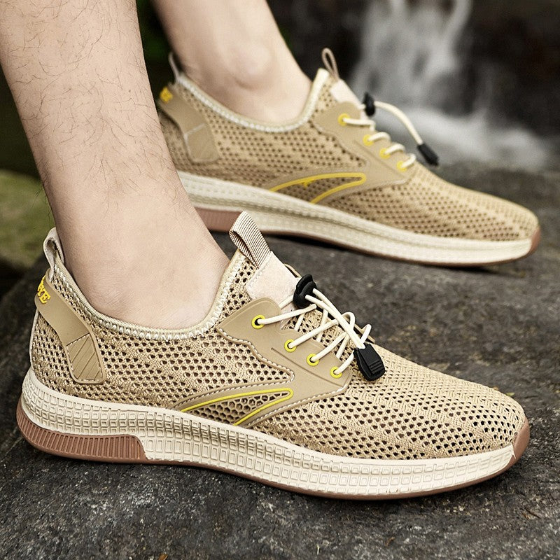 Outdoor Men Casual Shoes Genuine Leather Mens Shoes Brand Climbing Hiking Travel Shoes Breathable Man Sneakers Summer Footwear