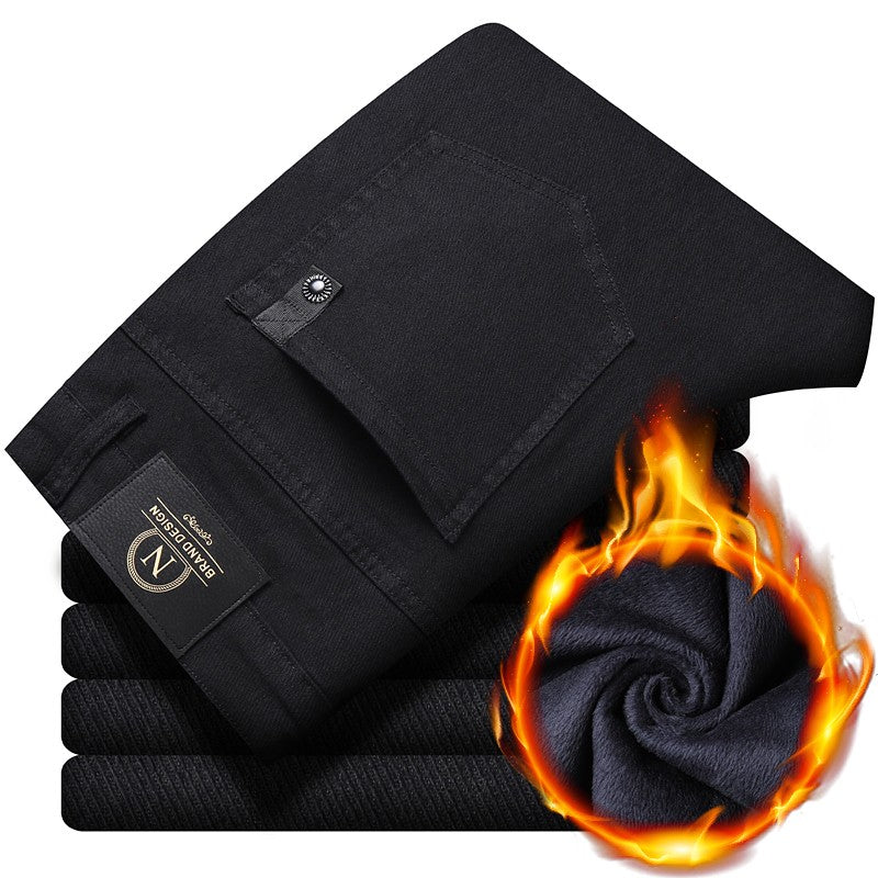 Fleece Pants Men's Winter Thick Slim Elastic Business Casual Velvet Pants Warm Fashion Solid Color Plush Trousers Male