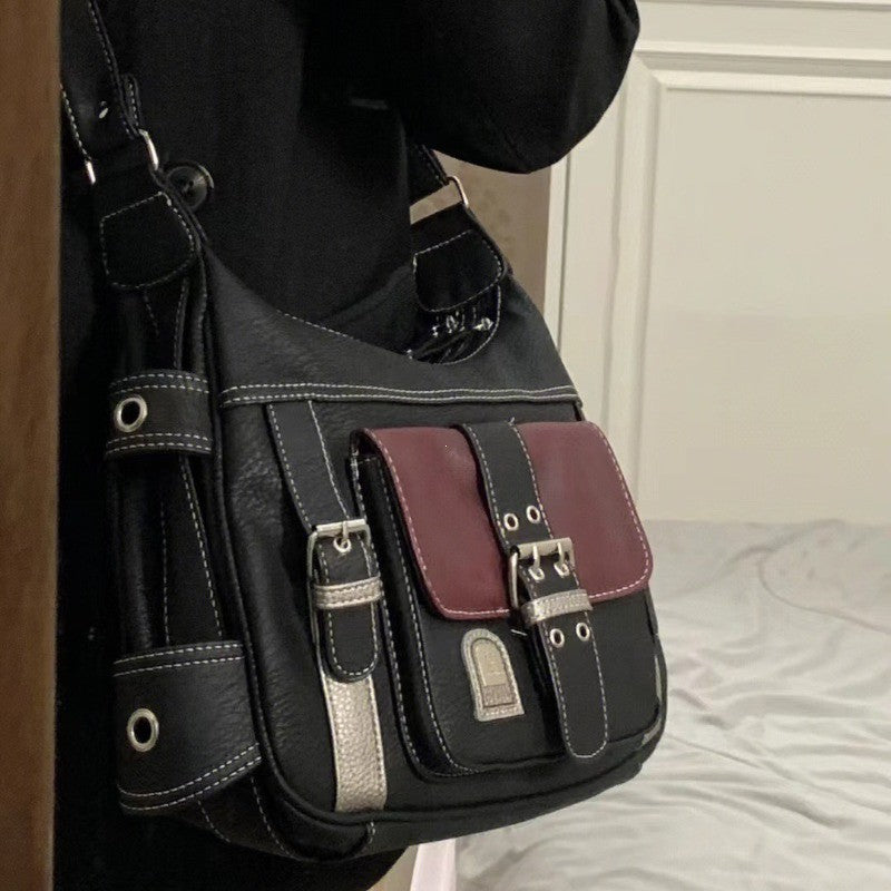 Y2K Vintage Crossbody Bag Women's Tote High Quality PU Leather Shoulder Bag Hip Hop Messenger Bag Female Large Handbag Commuter