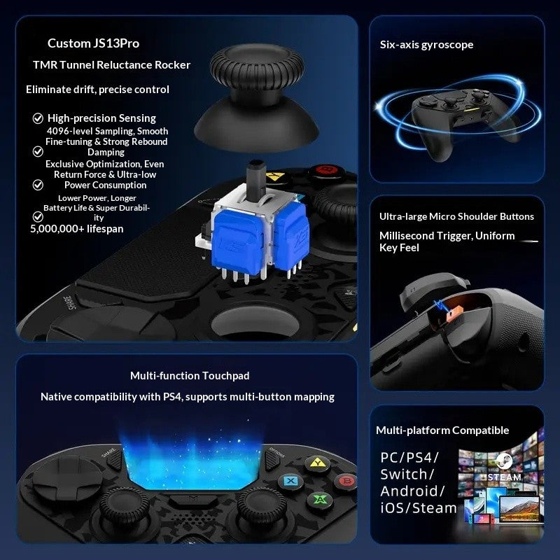 AceGamer D4 Wireless Gaming Controller Symmetric Bluetooth 2 4G Custom Js13pro Joystick for PS4/Pc/Steam/Switch2 Fps Gamers Gift