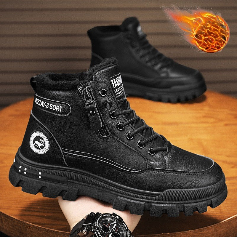 New winter plush thick warm men's cotton shoes trendy outdoor high top male snow boots
