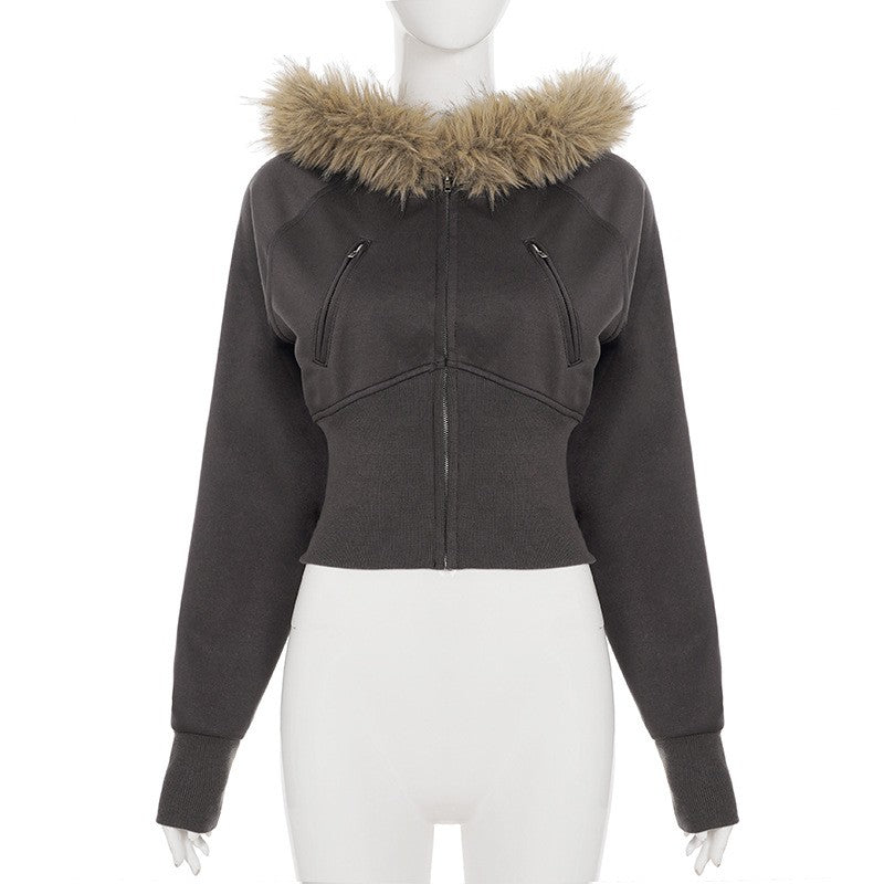 2025 New Autumn Winter Hooded Jackets Fashion Women Long Sleeve Slim Y2K Zipper Vintage Coats High Street Fleece Pocket Outwear