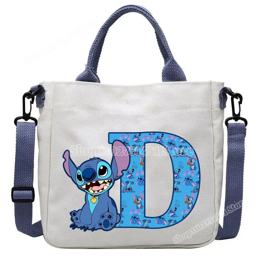 Disney Stitch Letter A-Z Print Shoulder Bags Cute Anime Action Figure Stich Purses Handbags Women Sling Messenger Bag Gift