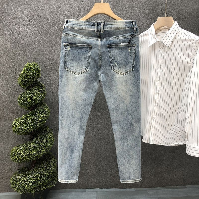 Summer Men's Jeans Trousers Tapered Harajuku Korean Fashion 2025 Autumn Classic Clothes Y2k 2000s Light Blue Male Cowboy Pants