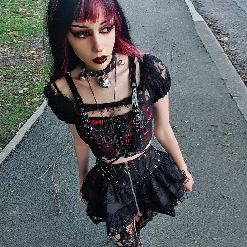 Zipper Front Women's Punk Vintage High Wasit Skirt Japanese Style Kawaii Black Harajuku Gothic Skater Cosplay Mini Skirts