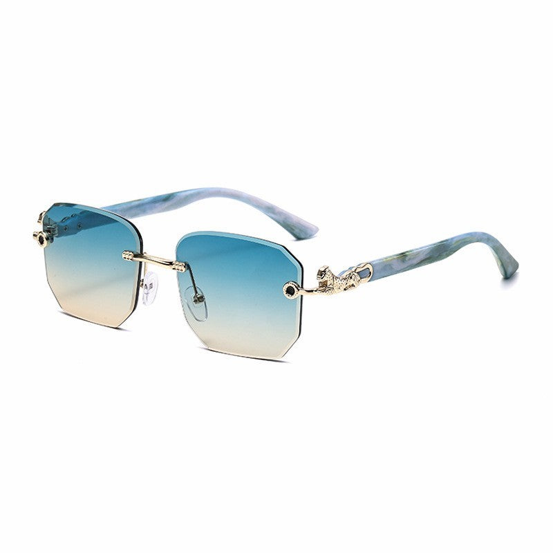 Square Sunglasses For Men Women Fashion Metal Leopard Head Rimless Eyewear Travel And Driving Shades Oculos De Sol UV400