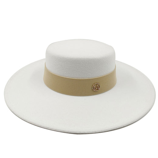 2022 new oversized edge flat top hat retro French felt hat outdoor sun hat women's big-brimmed fedora hat