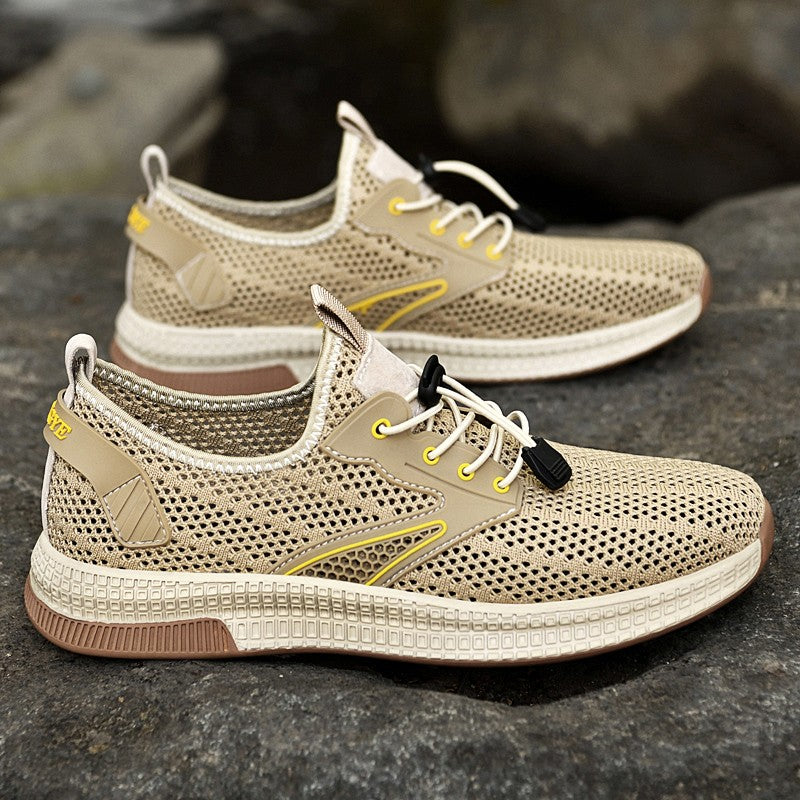 Outdoor Men Casual Shoes Genuine Leather Mens Shoes Brand Climbing Hiking Travel Shoes Breathable Man Sneakers Summer Footwear