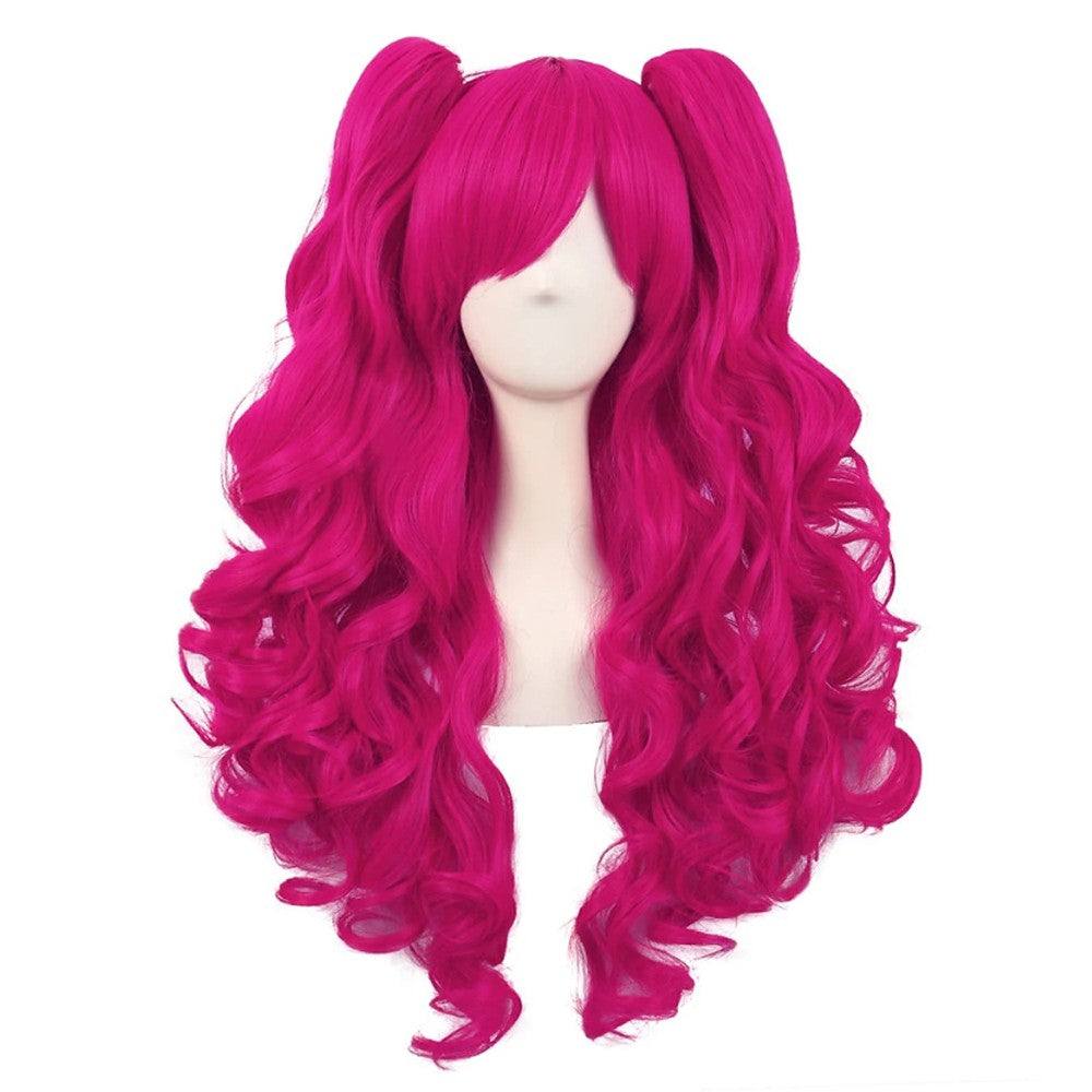 HAIRJOY Synthetic Hair Wavy Pink Ponytail Wig for Jean Cosplay Game Princess Anime Wigs with Hair Pigtails Bangs Halloween Wig