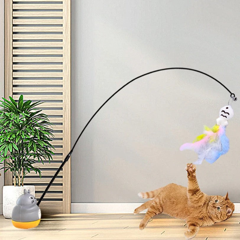 Chinchilla cat funny cat stick steel wire long pole feather cute cat toy kitten fishing rotating self-pleasure relief pet toy