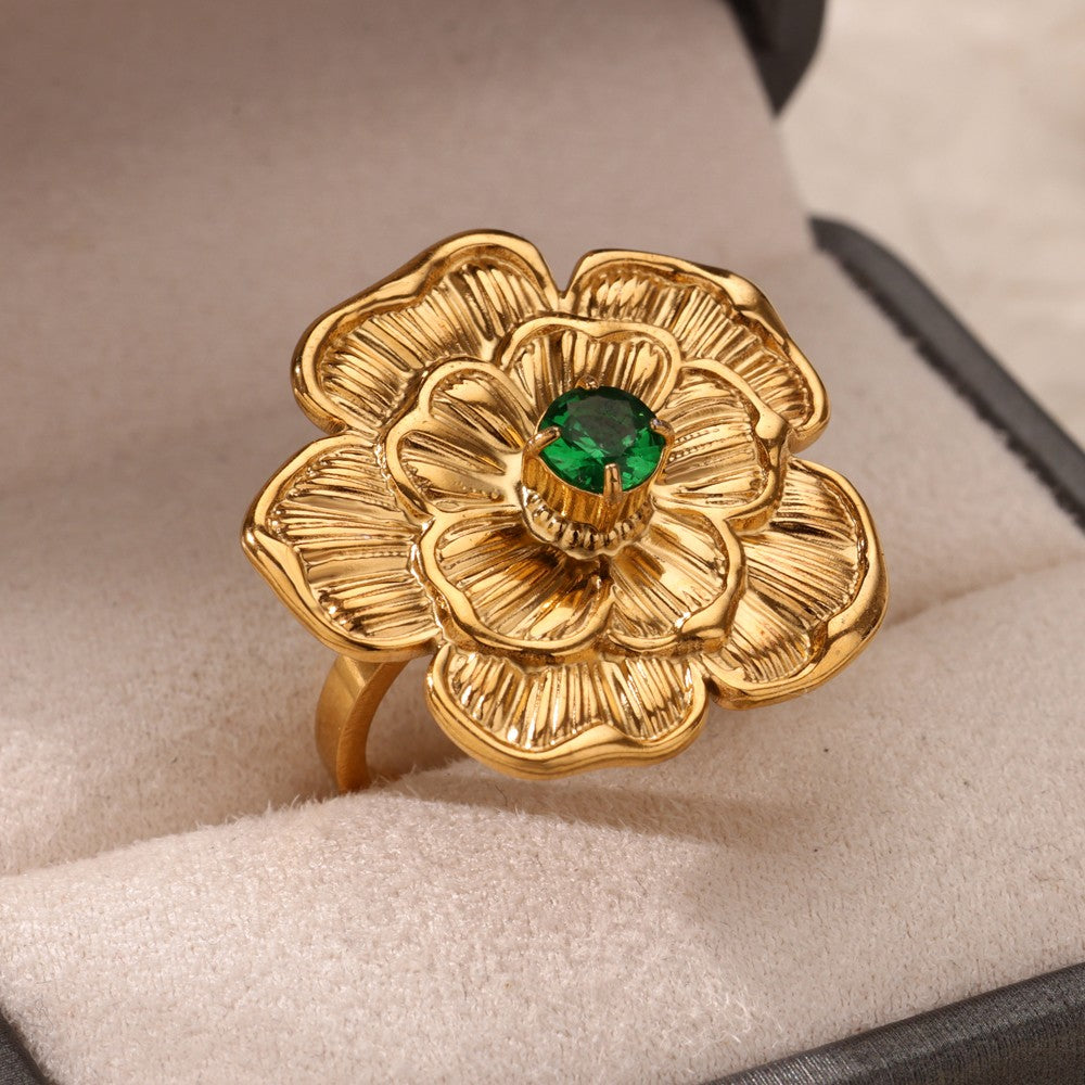 Luxury Stainless Steel Rings Gold Plated Colorful Stone Zircon Crystal Heart Ring For Women Wedding Boho Jewelry Christmas Gift