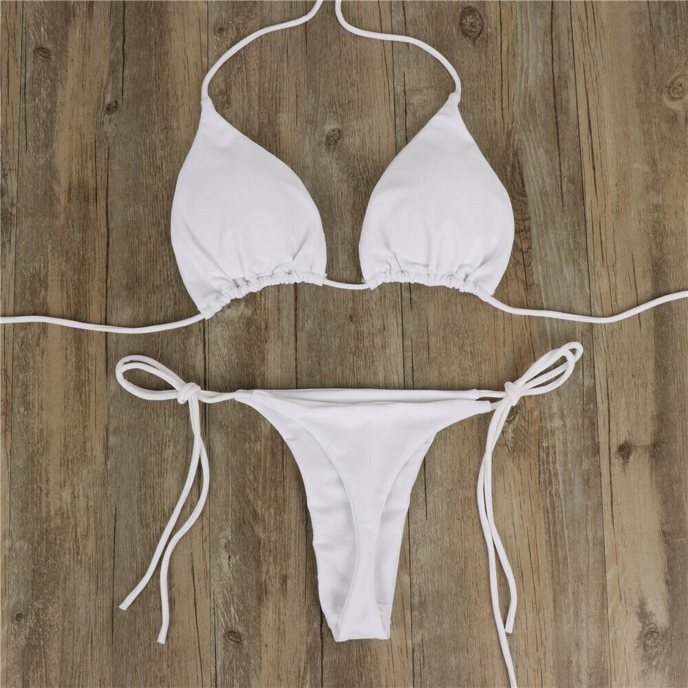 Pink Swimsuit Bikini Women Solid Color Sexy High Leg Thong Swimwear Bikinis 2022 New Female 2 Piece Bathing Suit Beachwear