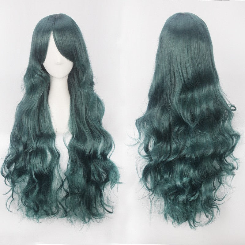 European and American style cos color anime wig, with foreign trade buckle net, universal, 80CM long, curly Synthetic fiber wig