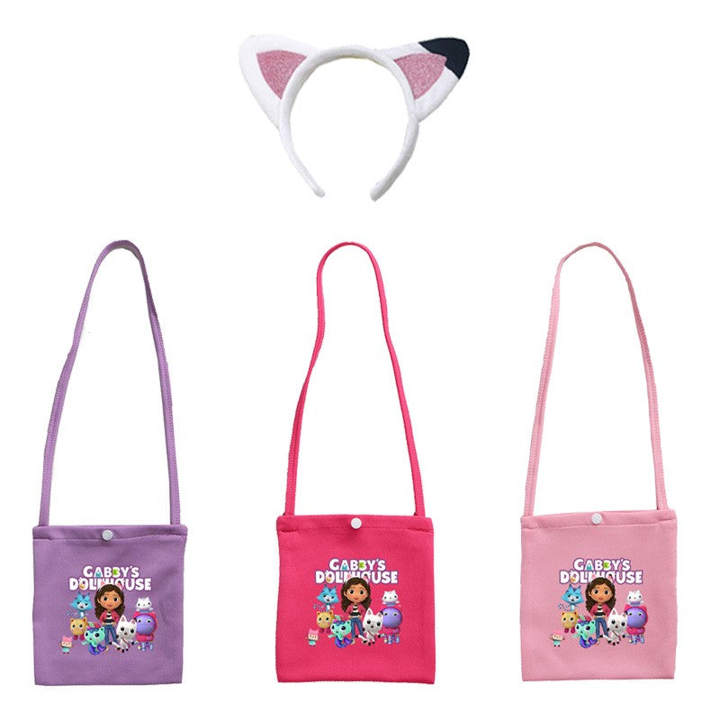 2024 New Summer Cartoon Gabby Cats Dresses Baby Girls Princess Dress Bag Headband Kids Gabby's Dollhouse Cosplay Costume