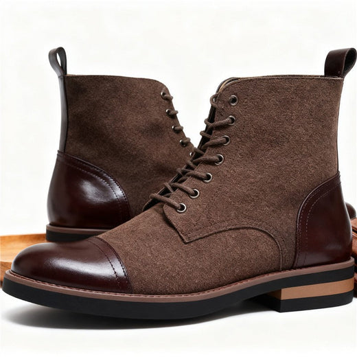 Men's Leather Lace - up Ankle Boots Retro Color - Block Formal Casual Boots Comfortable Non - slip Dress Boots For Daily Wear
