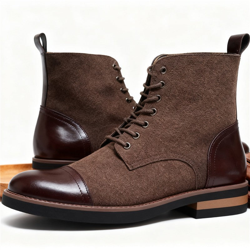 Men's Leather Lace - up Ankle Boots Retro Color - Block Formal Casual Boots Comfortable Non - slip Dress Boots For Daily Wear