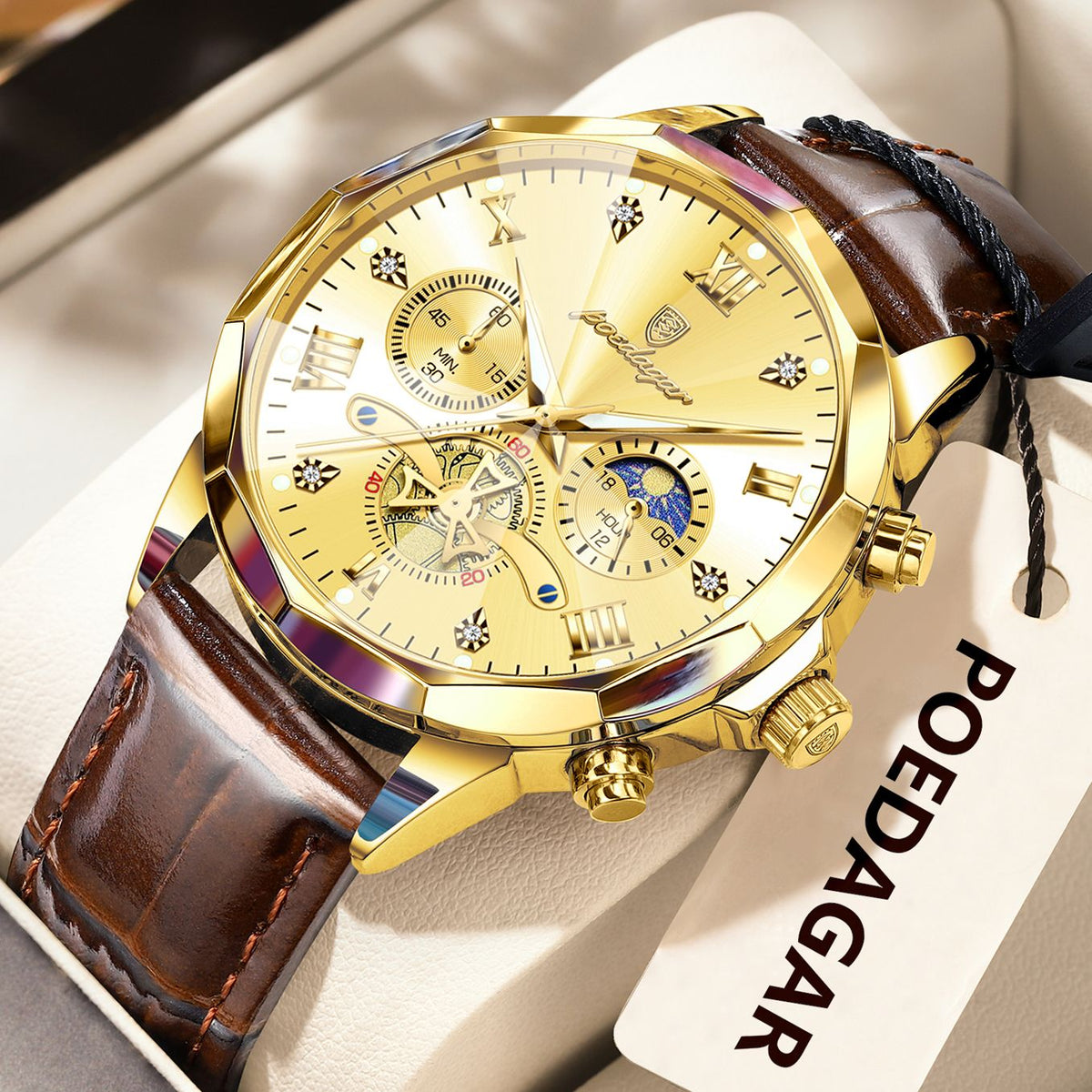 POEDAGAR Military Luxury Men Wristwatch Quartz Waterproof Luminous Chronograph Leather Man Watch Sports Men's Watches Male Reloj