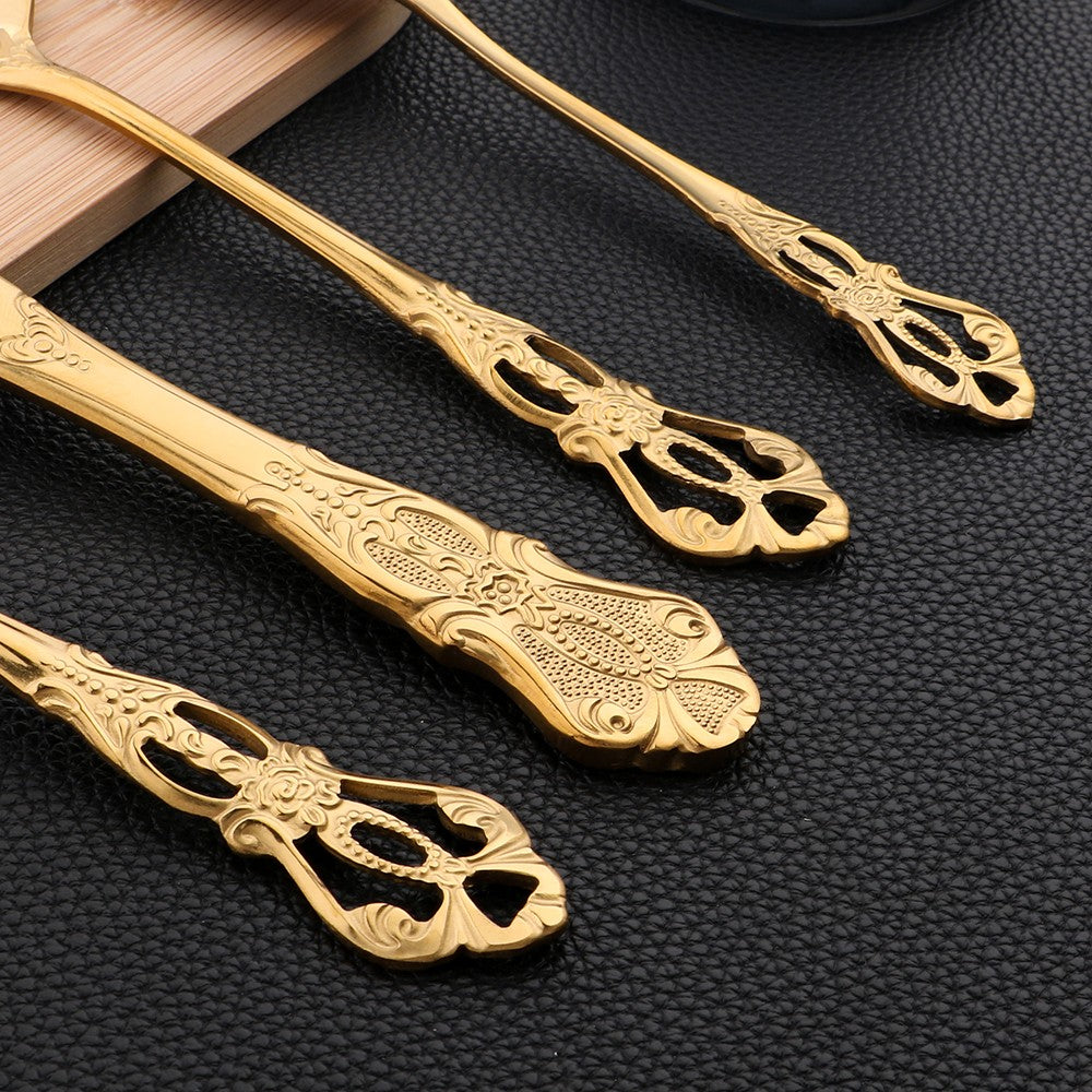 16Pcs Cutlery Sets Vintage Stainless Steel Tableware Dinner Knife Fork Dessert Spoon Dinnerware Set Kitchen Flatware