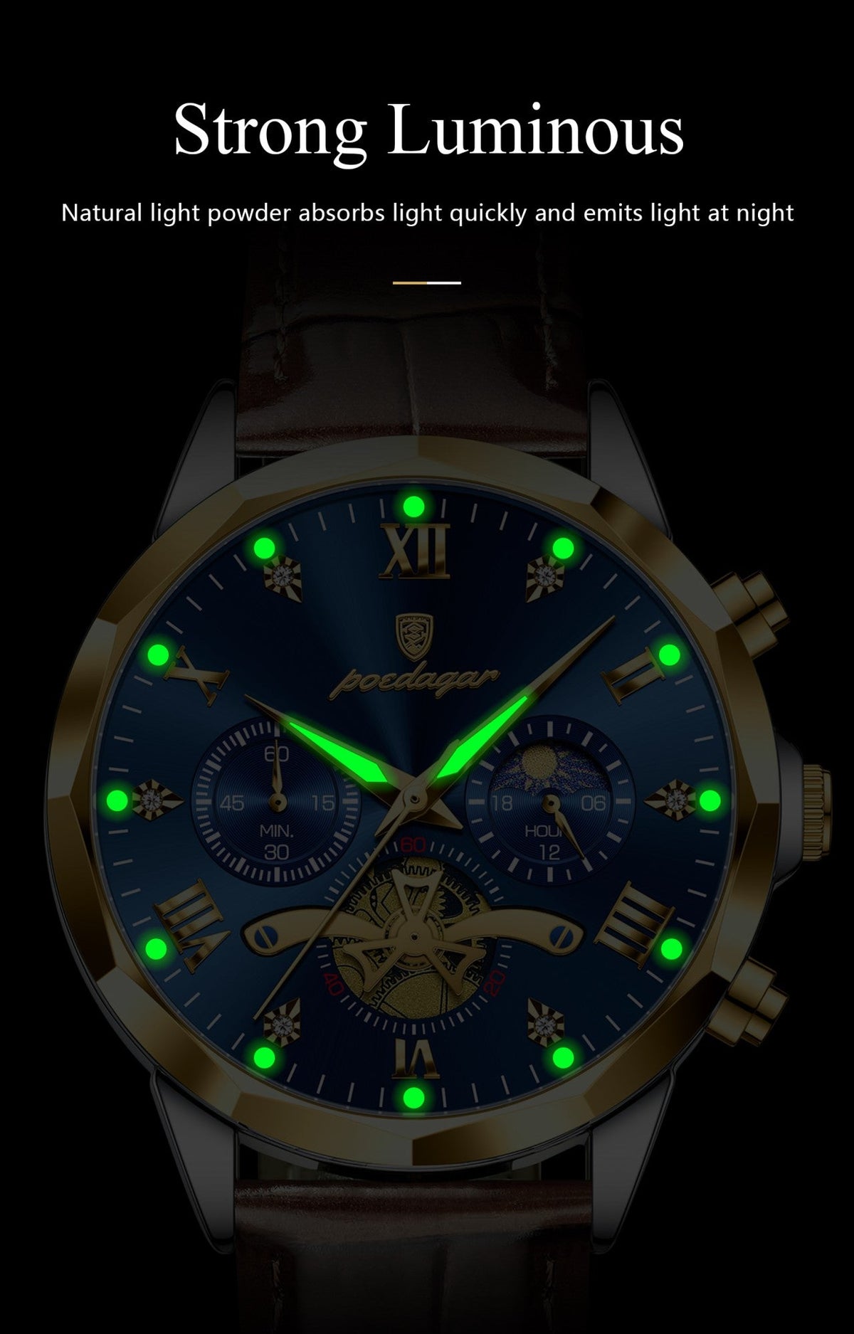 POEDAGAR Military Luxury Men Wristwatch Quartz Waterproof Luminous Chronograph Leather Man Watch Sports Men's Watches Male Reloj