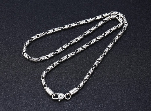 New Fashion 100% Pure S925 Silver Jewelry Retro 6MM Thick Six-Character Mantra Trendy Personality Man Necklaces