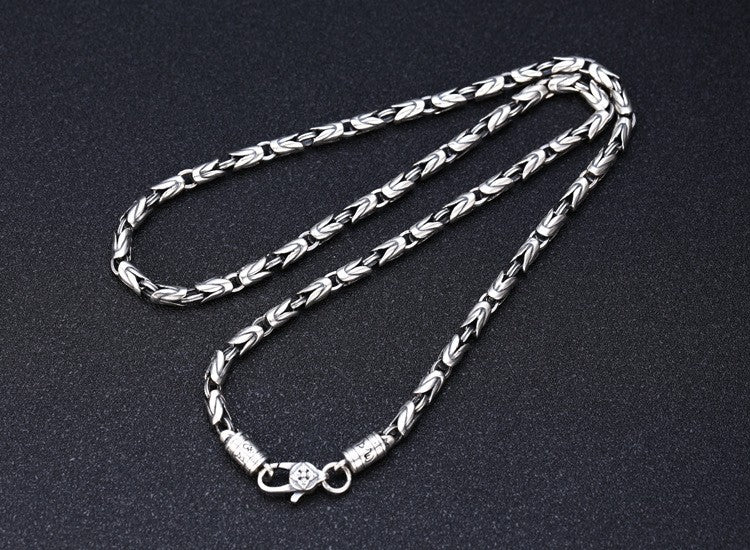 New Fashion 100% Pure S925 Silver Jewelry Retro 6MM Thick Six-Character Mantra Trendy Personality Man Necklaces