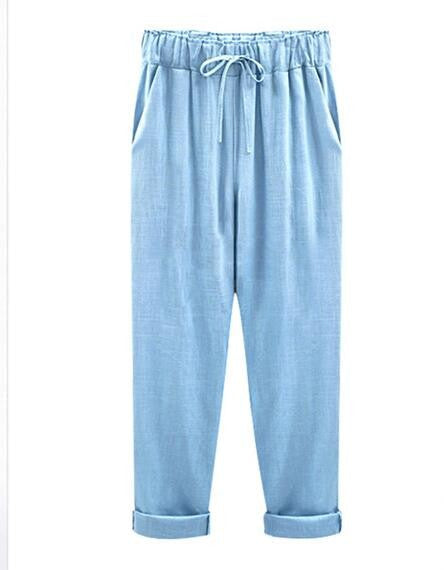 Cotton Linen Pants, Elastic Mid Waist Ankle Length Pant, Casual Women Loose Spring Pants, Female Slacks Size M-5XL 6XL 7XL 8XL