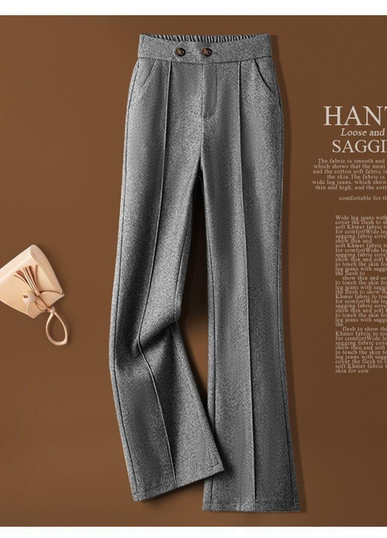 Faionable Thiened Woolen Flared Pants High Waist Casual Trousers for Women Autumn Winter New Sle Slimming Wide Leg Pants