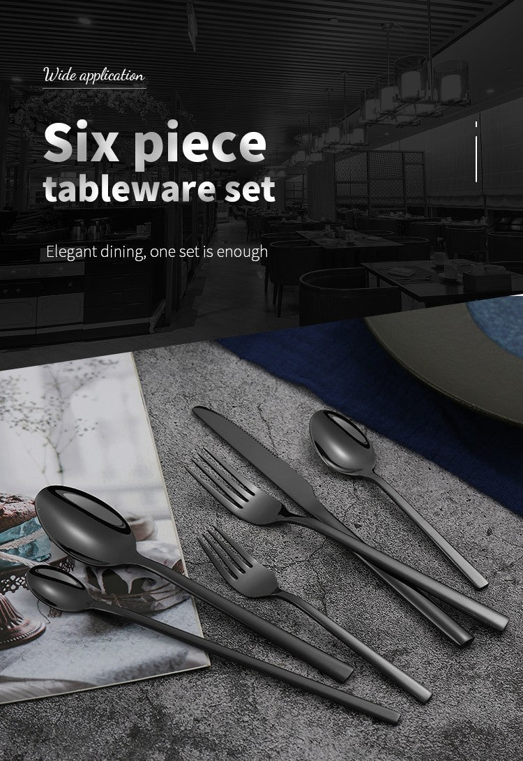 Western Tableware Black Dinnerware Set 6 Pieces Cutlery Set Stainless Steel Knife Fork IceTea Spoon Party Classic Silverware Set